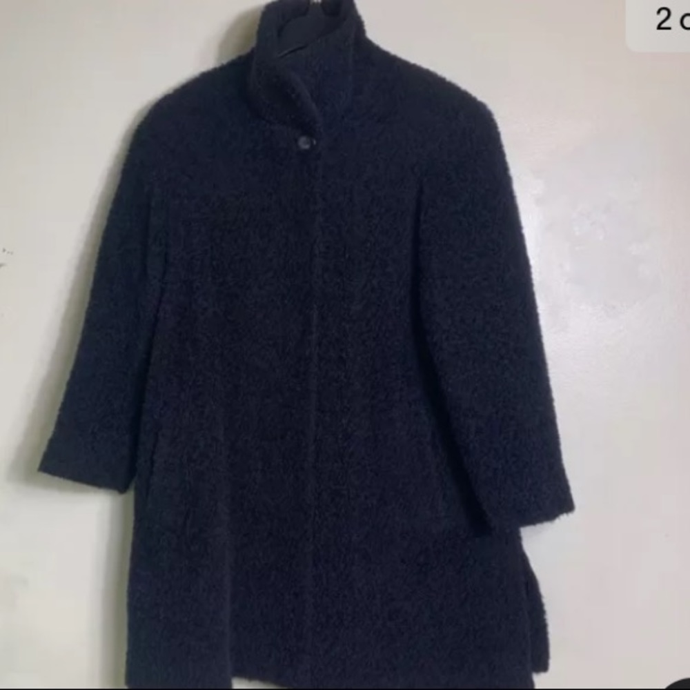 CINZA ROCA SOFT BABY LAMA & WOOL MADE IN ITALY SIDE SPLIT SAKS 5th BLACK COAT